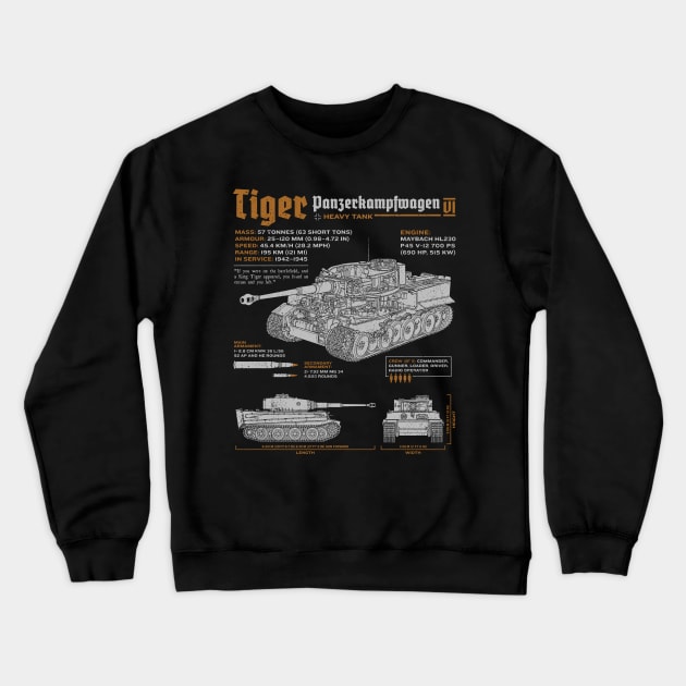 Tiger Tank Panzer World War 2 Blueprint Crewneck Sweatshirt by Vae Victis